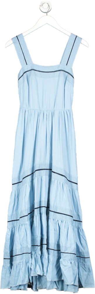 MISA Los Angeles Blue Aurelia Dress In Pale Linen UK XS