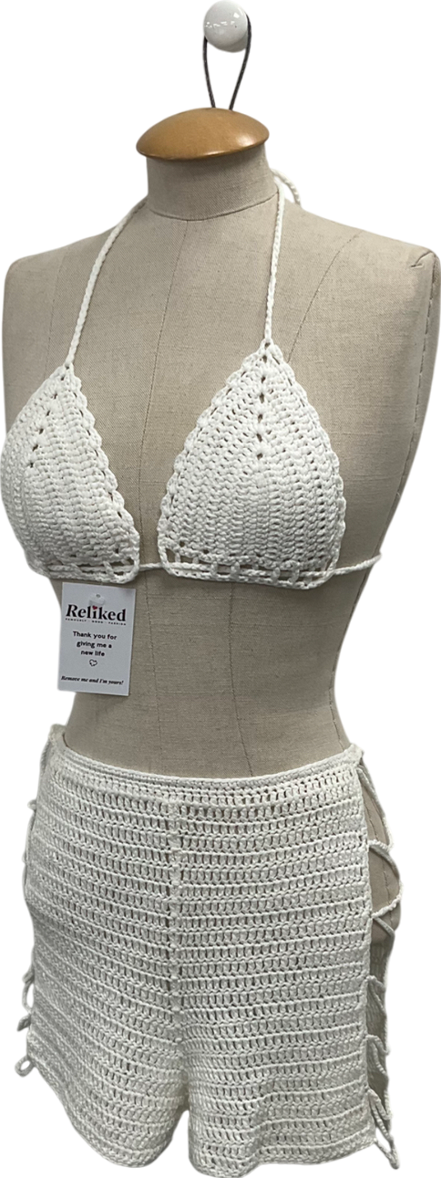 Fashion Nova Cream Crochet Shorts And Top UK S/M