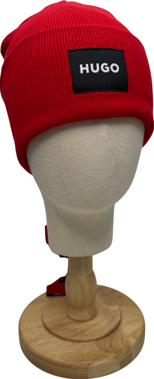 HUGO BOSS Red 100% Cotton Beanie Logo Hat One Size