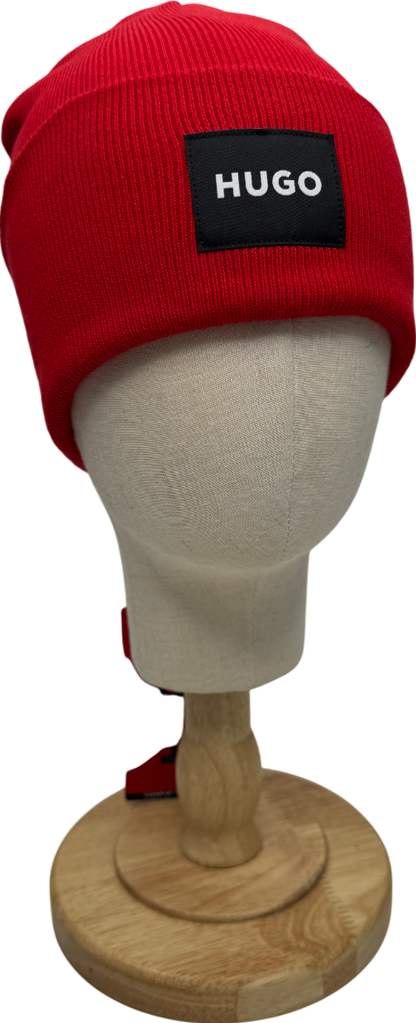 hugo boss Red 100% Cotton Beanie Logo Hat One Size