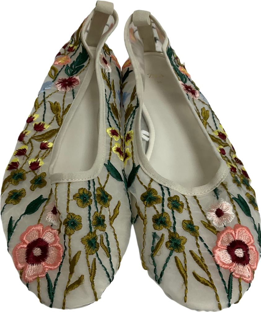ZARA White Floral Ballerinas UK 5 EU 38 👠