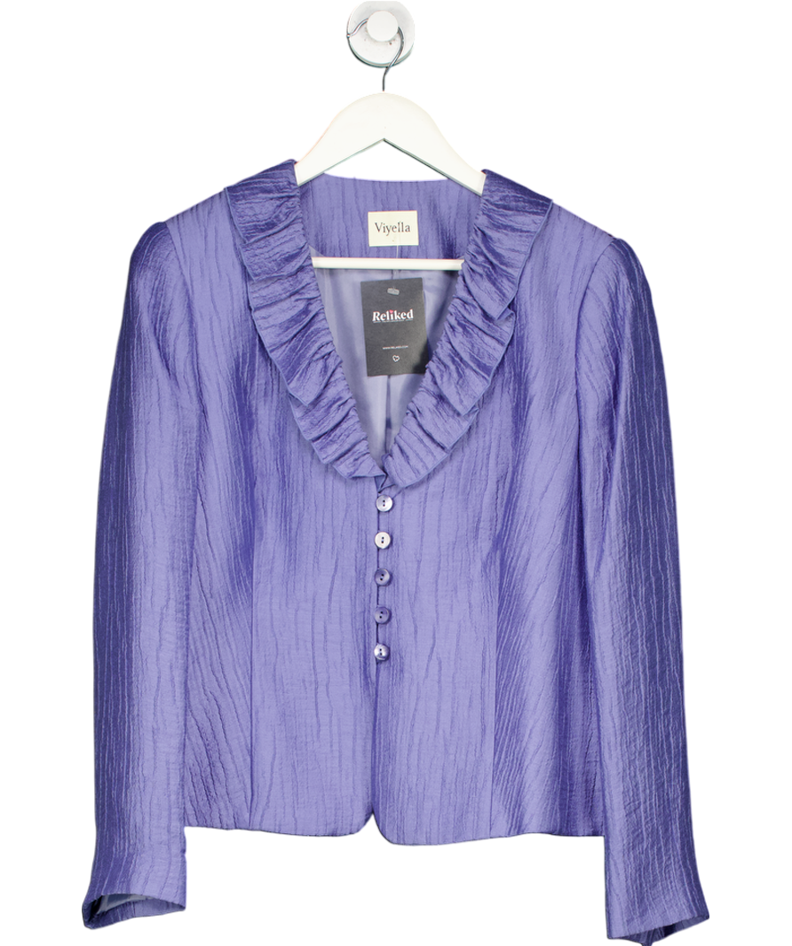 Viyella Blue Plisse Ruffle Collar Jacket UK 14