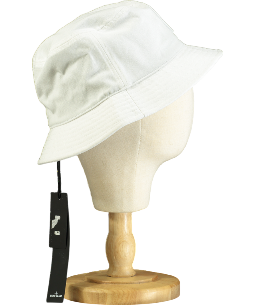 Stone Island White Compass-motif Cotton Bucket Hat UK M