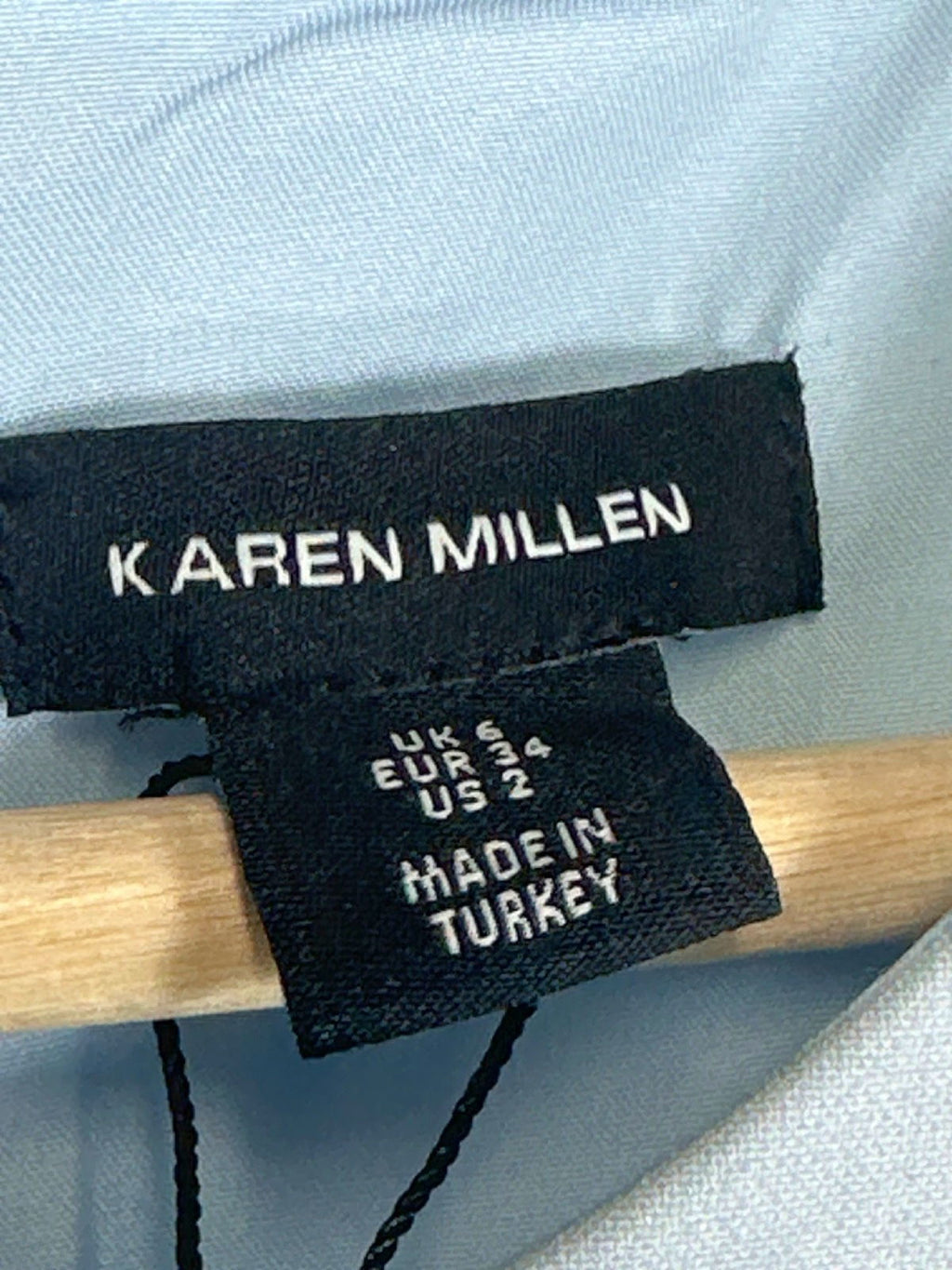 Karen Millen Light Blue Compact Stretch Tab Waist Detail Full Skirt Midi Dress UK 6