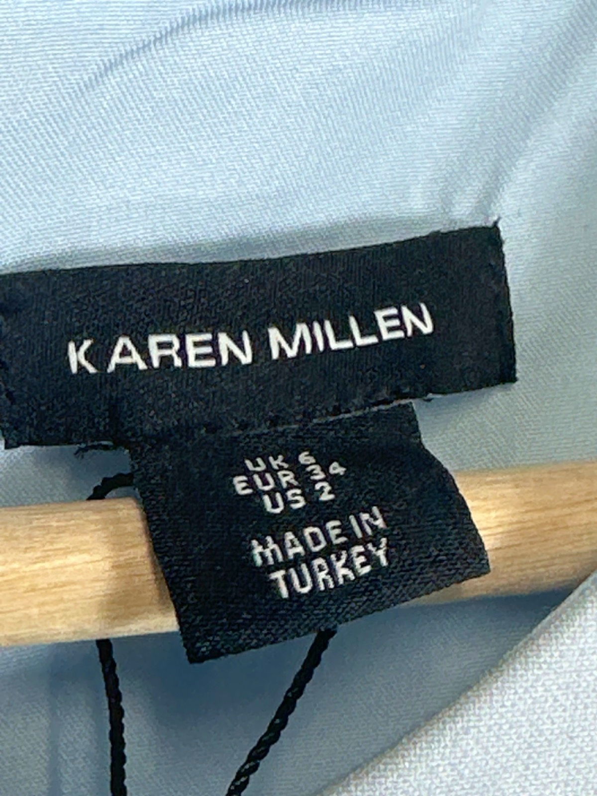 Karen Millen Light Blue Compact Stretch Tab Waist Detail Full Skirt Midi Dress UK 6