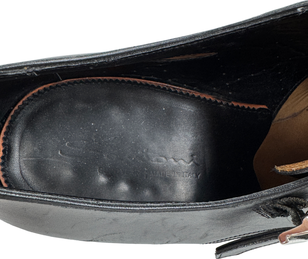 Santoni Black Leather Double Buckle Shoe UK 10.5 EU 44.5 👞