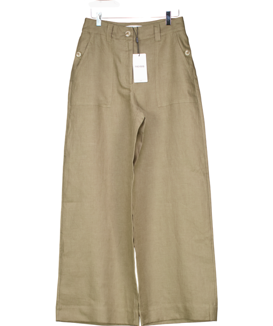REISS Beige Ashby Wide Leg Linen Trousers UK 8