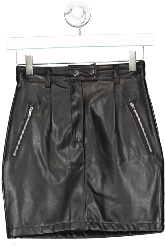 PrettyLittleThing Black Faux Leather Mini Skirt UK 6