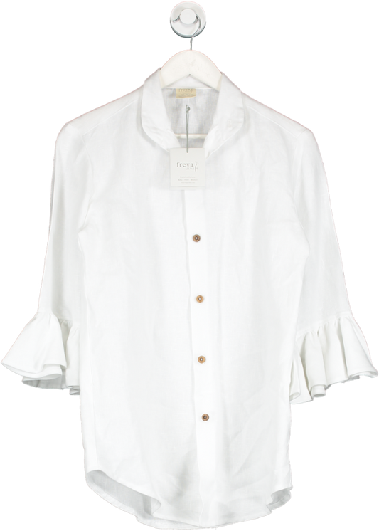 Freya Lillie White Marcia Frilled Linen Shirt UK S/M