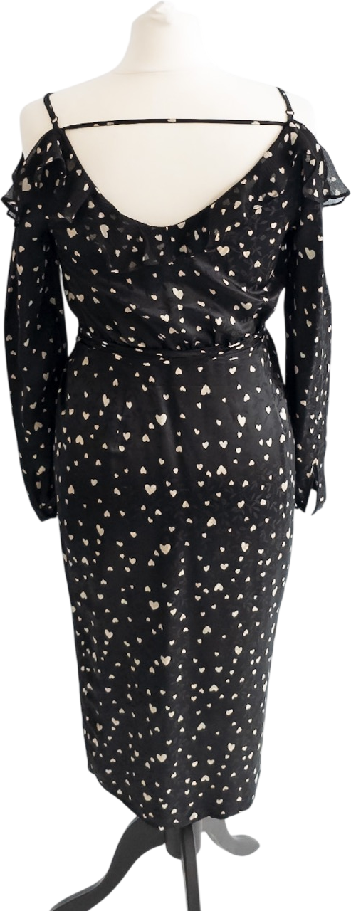 Essentiel Antwerp Black /cream Cold Shoulder Wrap Midi Dress UK 8