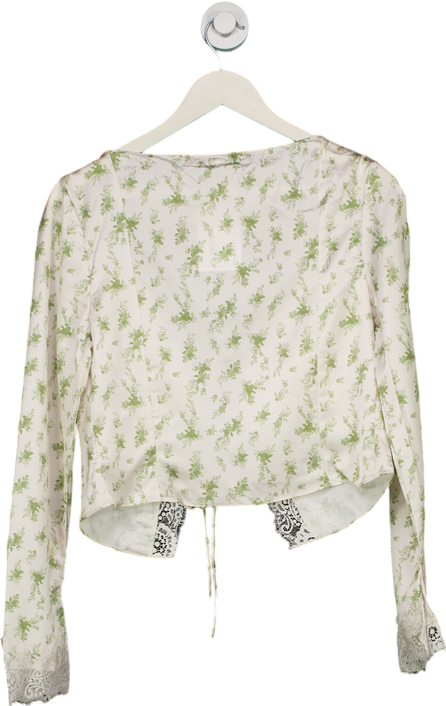 House of CB Green CLARISSA GARDEN PRINT LACE TRIM TOP UK M