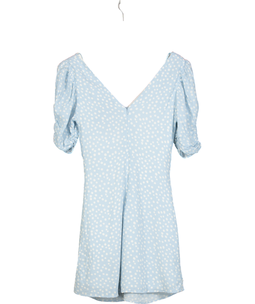 ZARA Blue Polka Dot Dress Trft Gathered V-neck Ballon Sleeve Mini Dress UK S