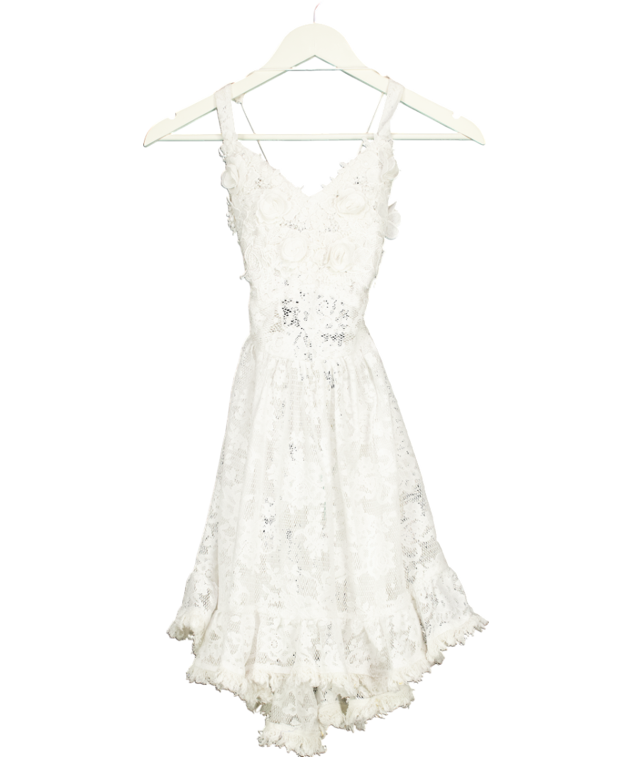 antica sartoria by giacomo cinque White Floral Applique Short Dress With Straps One Size