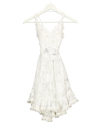 antica sartoria by giacomo cinque White Floral Applique Short Dress With Straps One Size