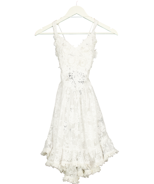 antica sartoria by giacomo cinque White Floral Applique Short Dress With Straps One Size