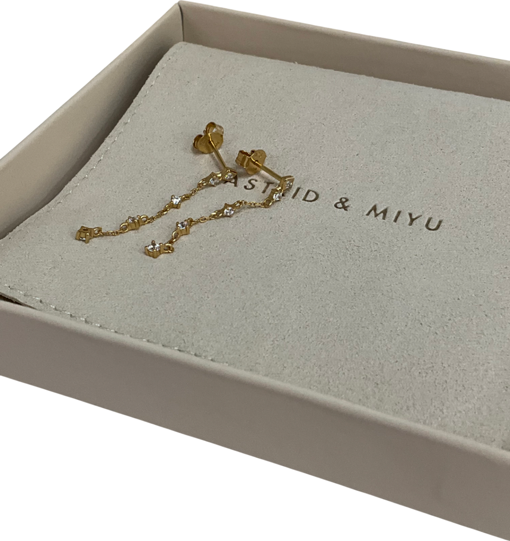 Astrid & Miyu Crystal Chain Drop Studs In Gold One Size