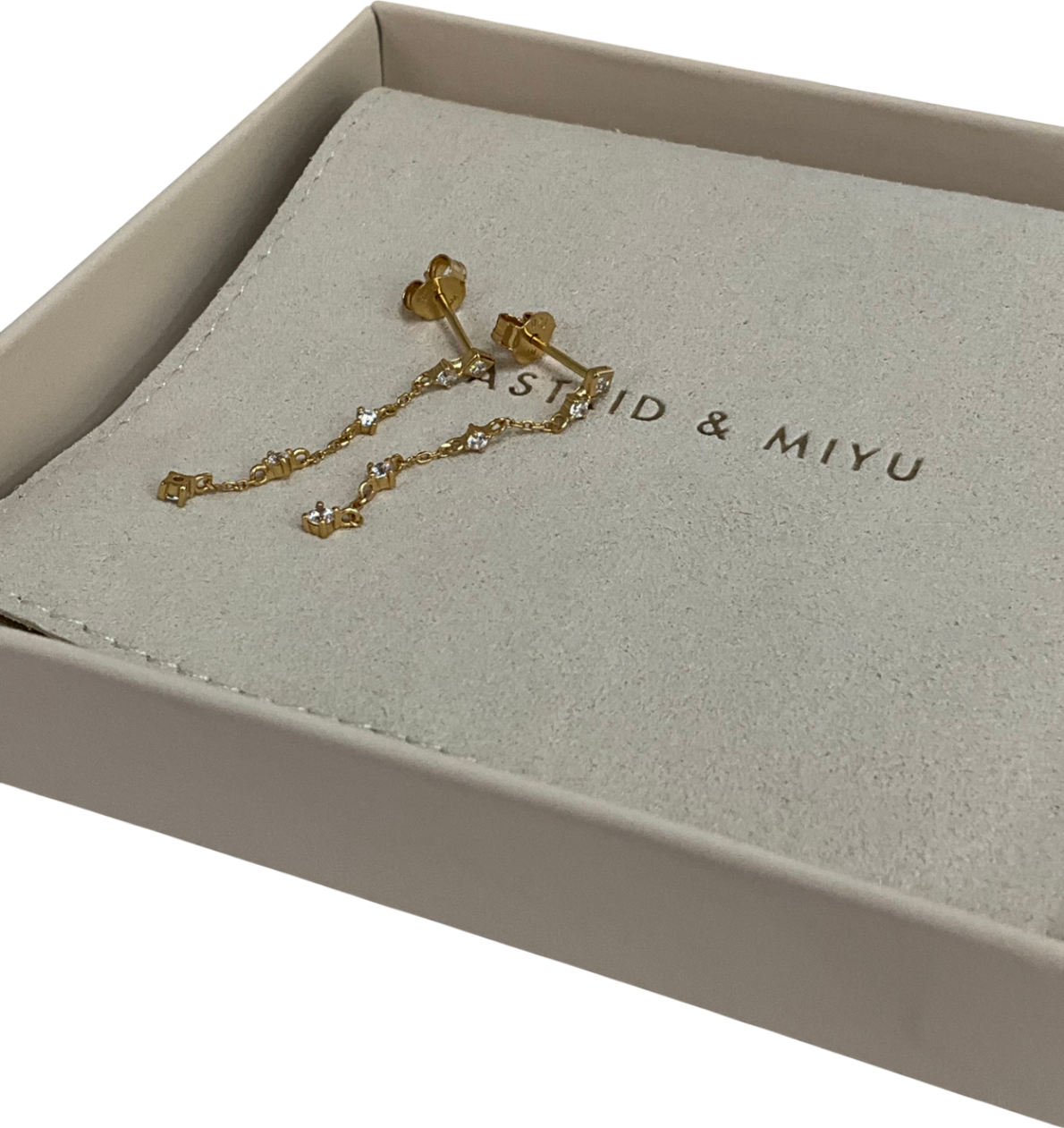 Astrid & Miyu Crystal Chain Drop Studs In Gold One Size