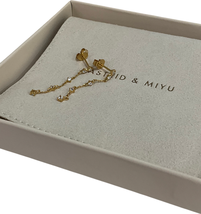 Astrid & Miyu Crystal Chain Drop Studs In Gold One Size