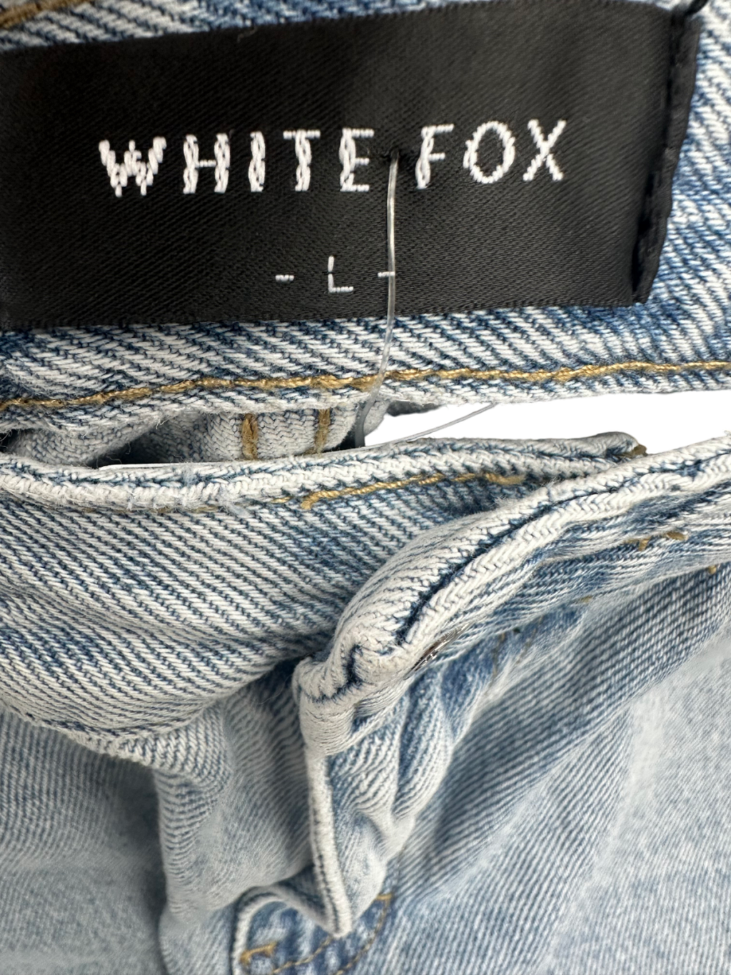 White Fox Love To Dream Denim Mini Skirt Light Blue Wash UK L