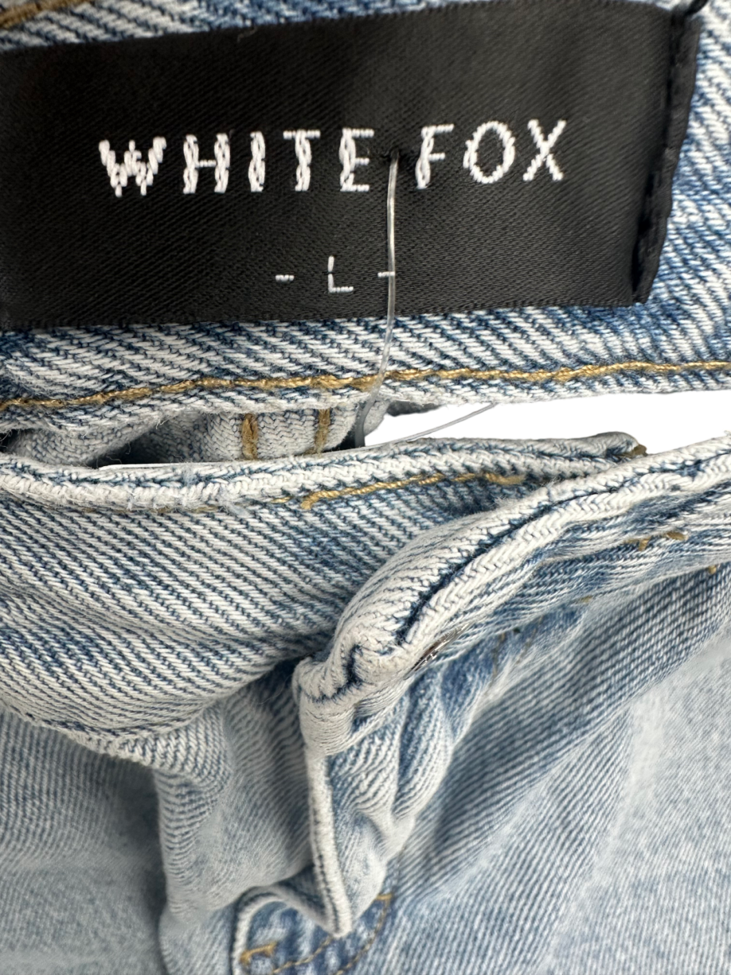 White Fox Love To Dream Denim Mini Skirt Light Blue Wash UK L