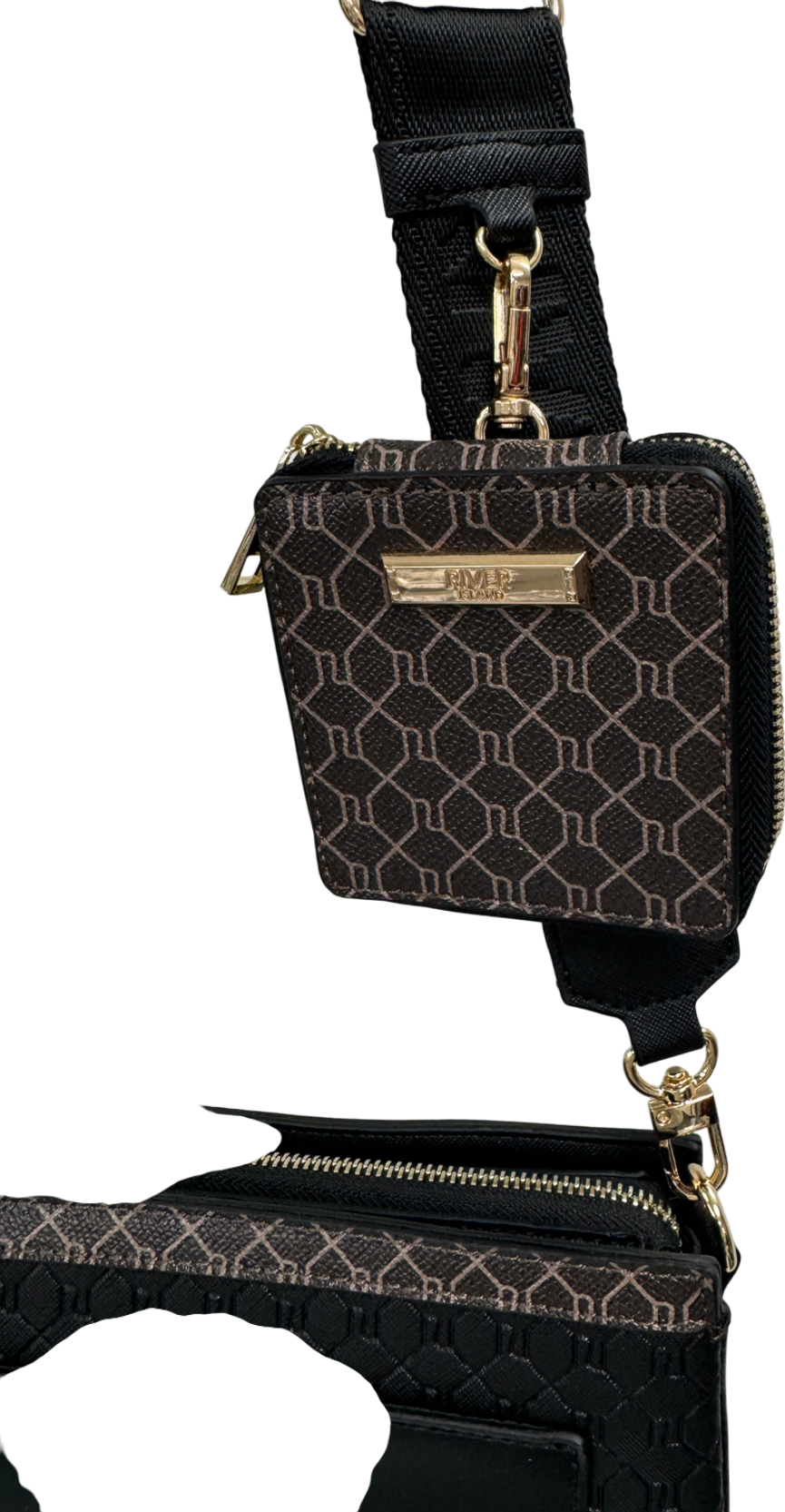 River Island Black Ri Monogram Pouch Cross Body Bag One Size