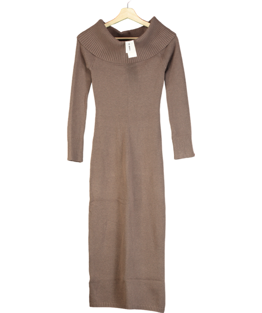 Hollister Slouchy Off Shoulder Long Sleeve Midi Dress In Brown UK XS