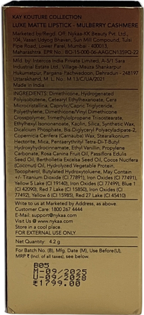 KAY BEAUTY Falguni Shane Peacock Luxe Matte Lipstick Mulberry Cashmere 4.2g