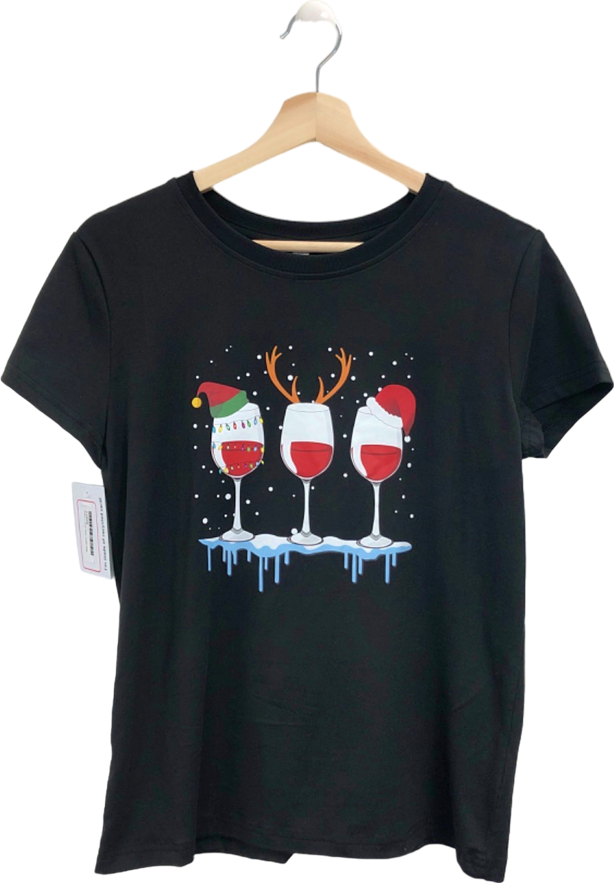 Unbranded Black Christmas Wine Glasses T-Shirt M