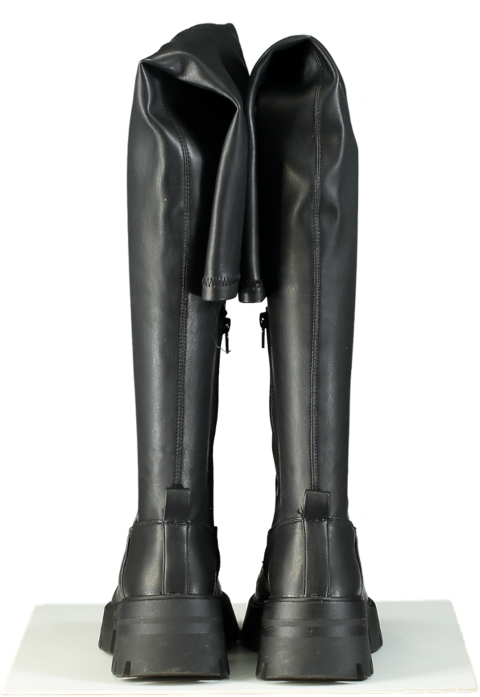 Pretty Little Thing Black Over The Knee Chunky Boots UK 4