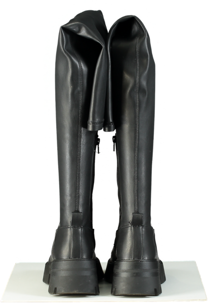 Pretty Little Thing Black Over The Knee Chunky Boots UK 4