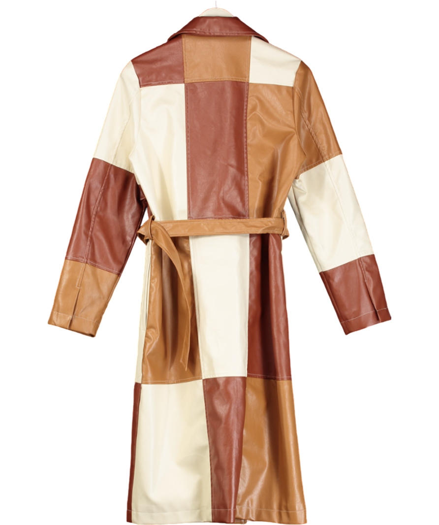 Jaded London Brown Patchwork Vegan Leather Belted Trench Coat UK 8