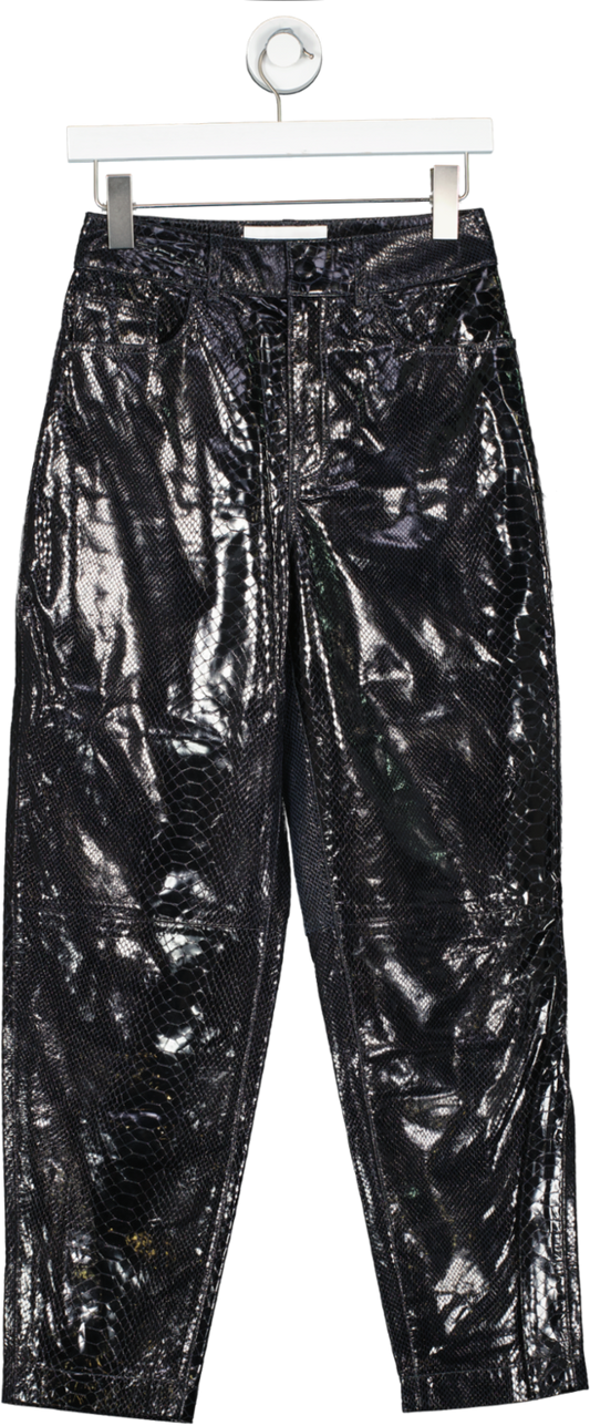 Remain Birger Christensen Black Else Glossed Snake Effect Trousers UK 6