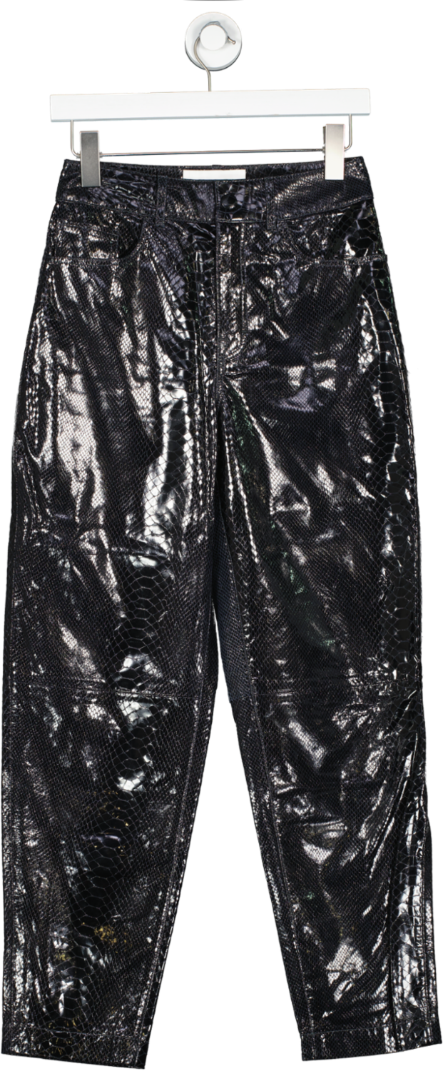 Remain Birger Christensen Black Else Glossed Snake Effect Trousers UK 6