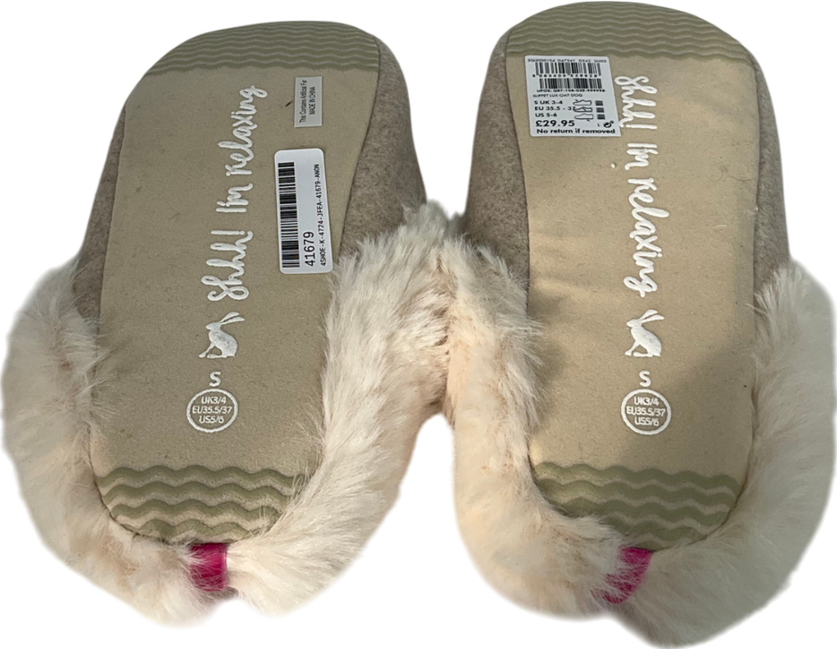 joules Beige Natural Dachshund Embroided Slippers UK 4 EU 37 👠