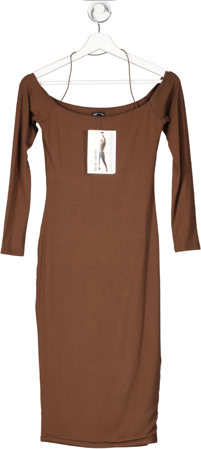 Naked Wardrobe Brown Chocolate Midi Dress UK L