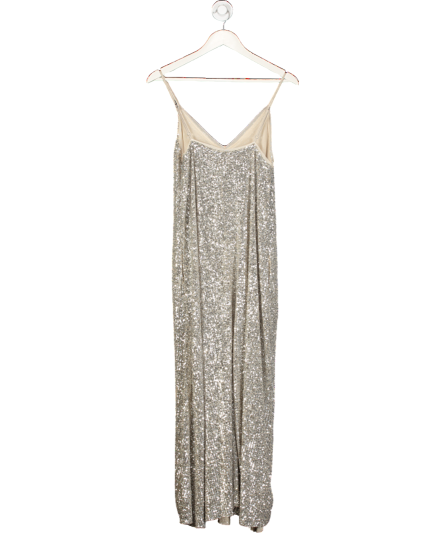 ZARA Metallic Sequin Slip Maxi Dress with pockets UK M