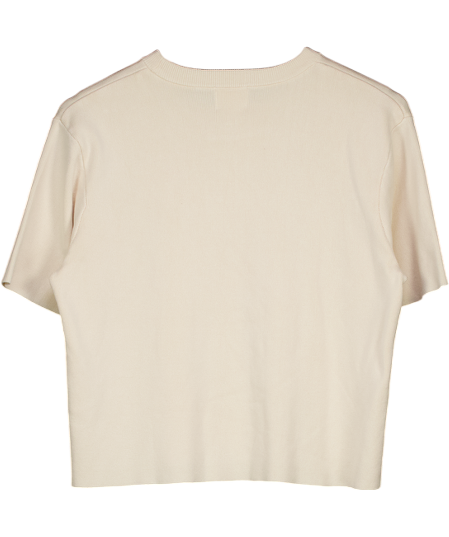 H&M Cream Fine-knit Short Sleeve Top UK M