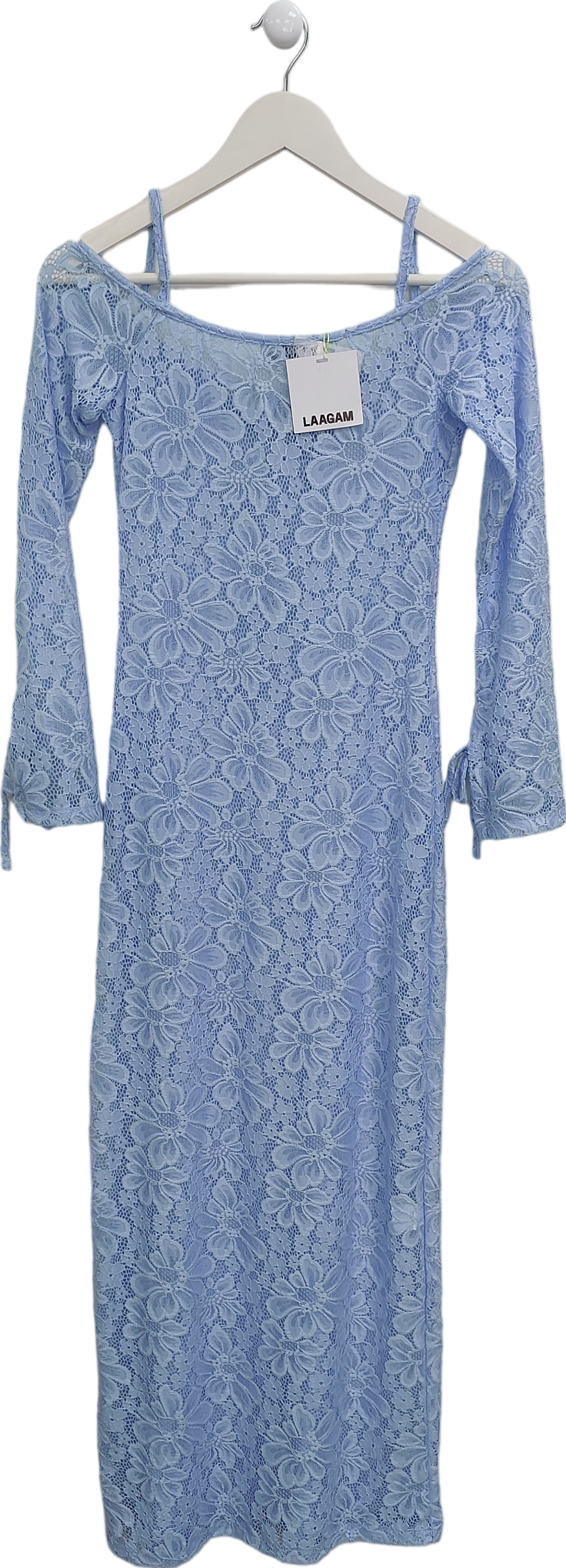 Laagam Blue Lace Off The Shoulder Maxi Dress UK S