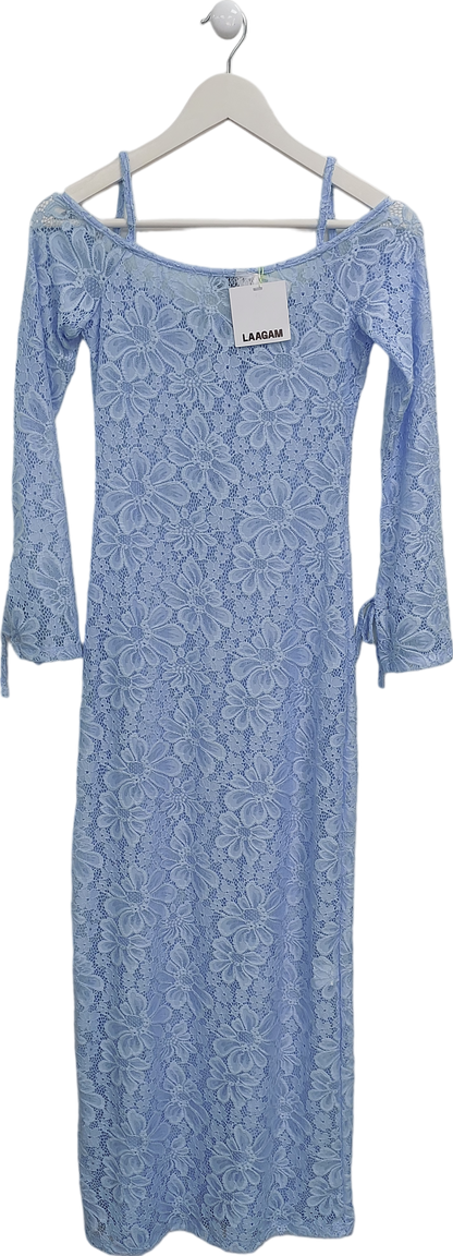 Laagam Blue Lace Off The Shoulder Maxi Dress UK S