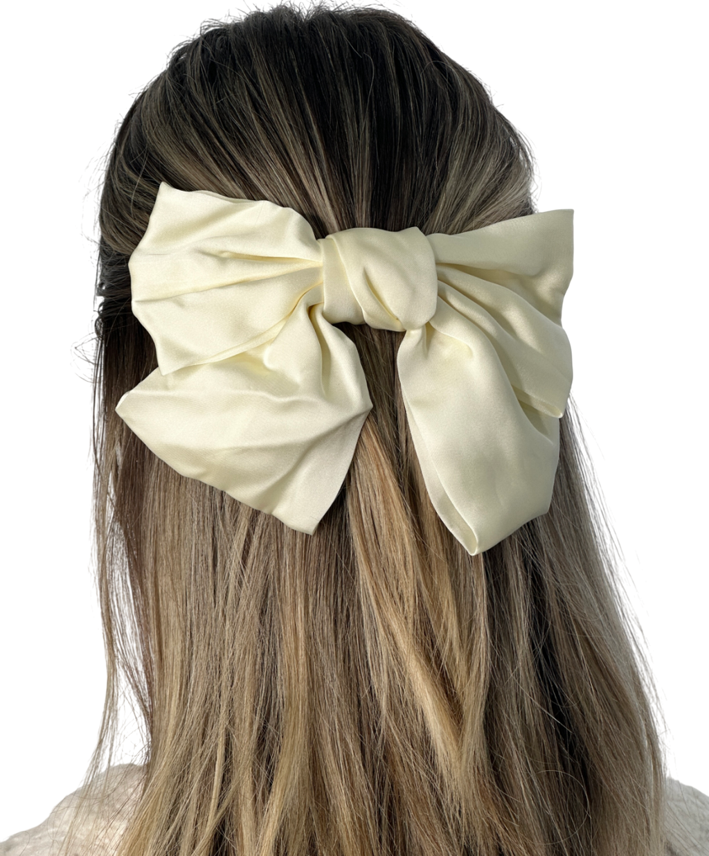 Anisa Sojka Cream Silk Satin Oversized Hair Bow Clip One Size