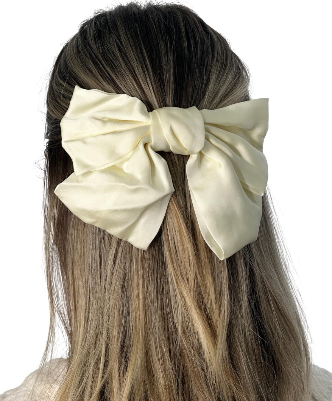 Anisa Sojka Cream Silk Satin Oversized Hair Bow Clip One Size