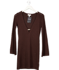 PRETTY LAVISH Brown Madeline Crochet Beaded Knit Mini Dress UK XS