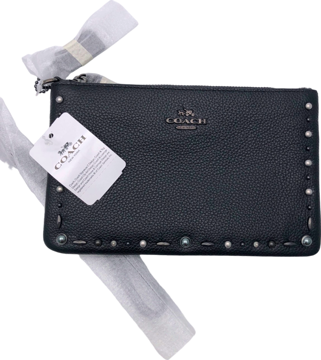Coach Black Wristlet with Stud Detail One Size