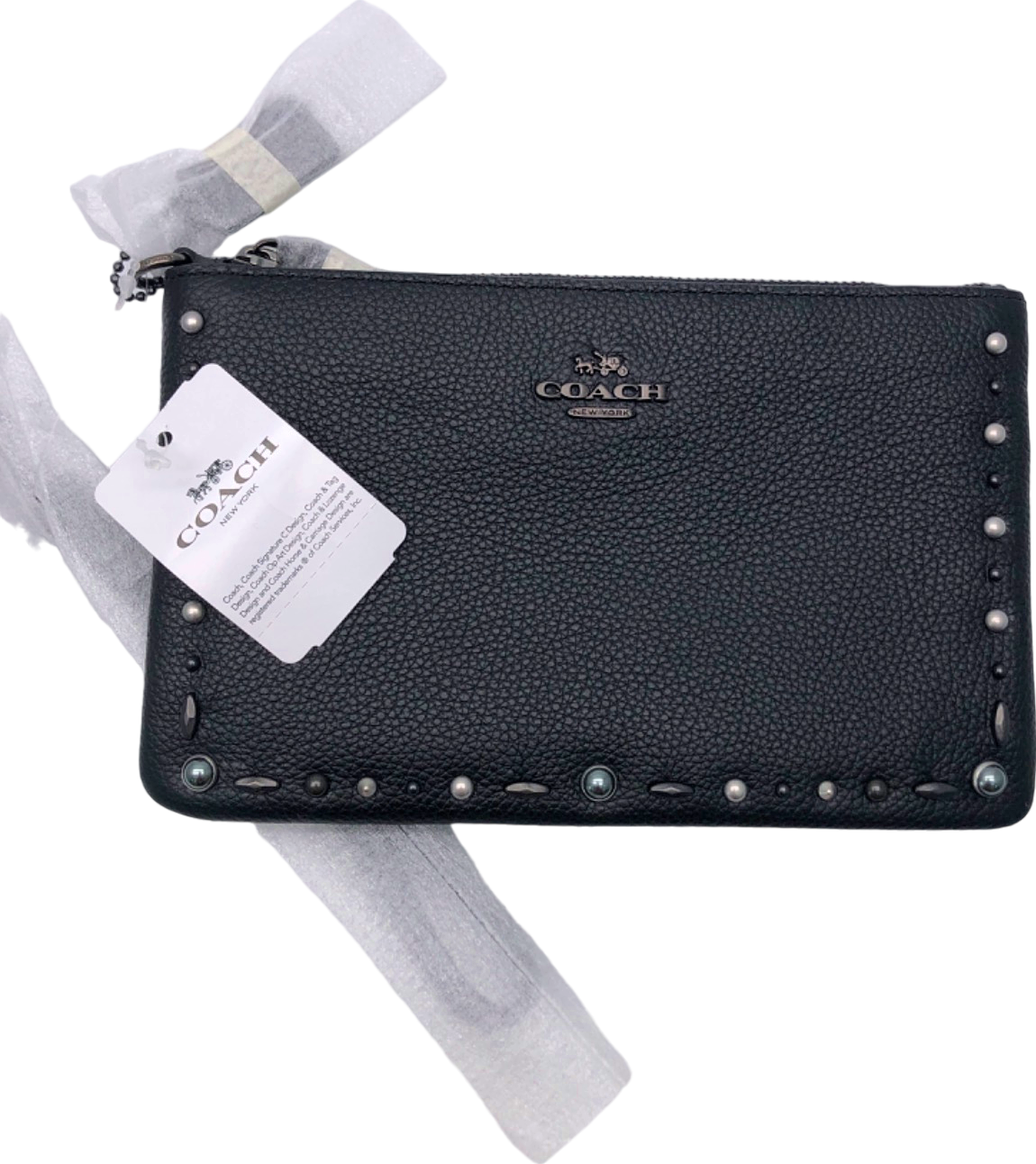 Coach Black Wristlet with Stud Detail One Size