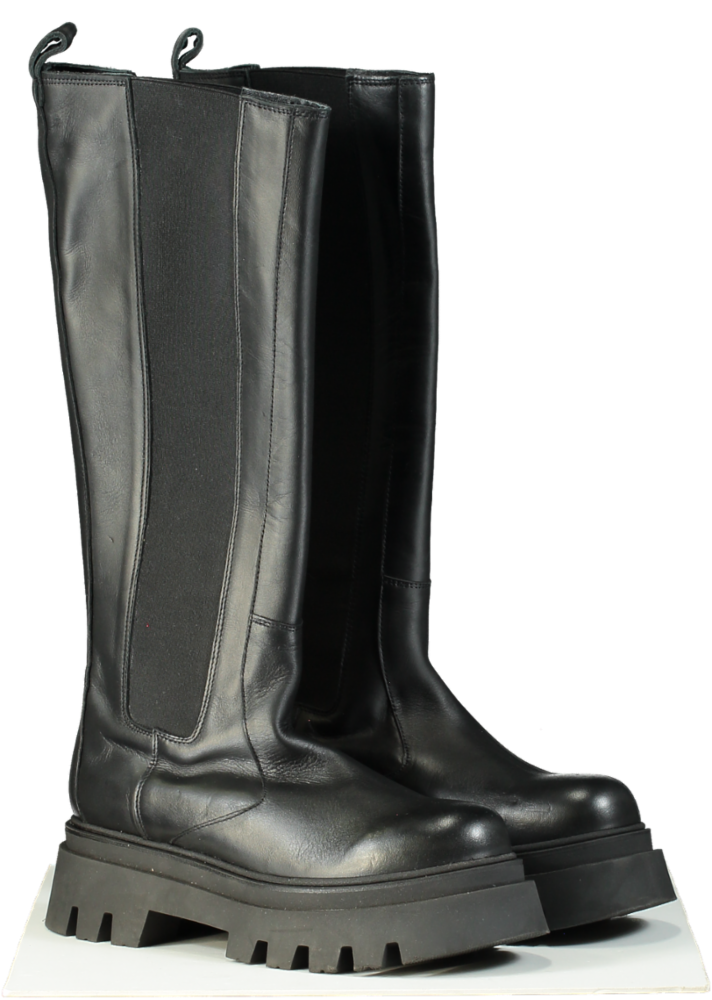 ALOHAS Black Leather Chunky Knee High Boots UK 7 EU 40