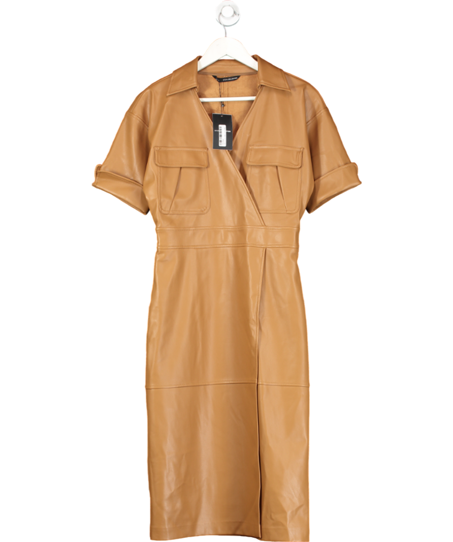 Sfera Brown Faux Leather Midi Dress UK S