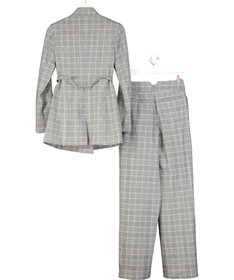 Karen Millen Black 2-piece Collarless Checked Belted Blazer & Wide Leg Trouser suit UK 6