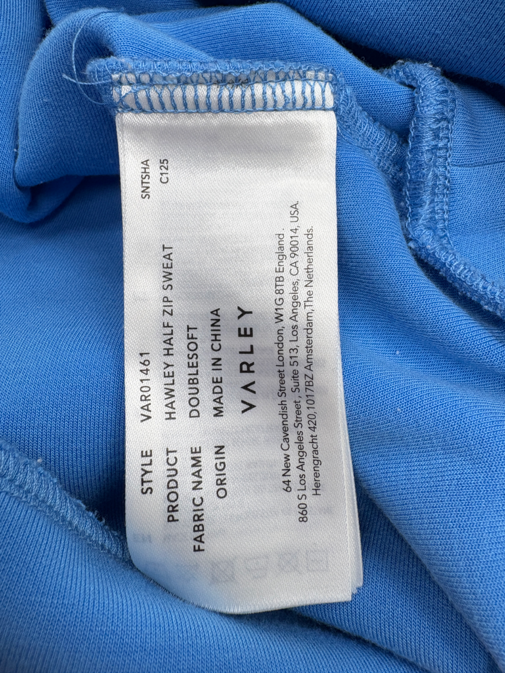 Varley Blue DoubleSoft Hawley Half Zip Sweat UK S