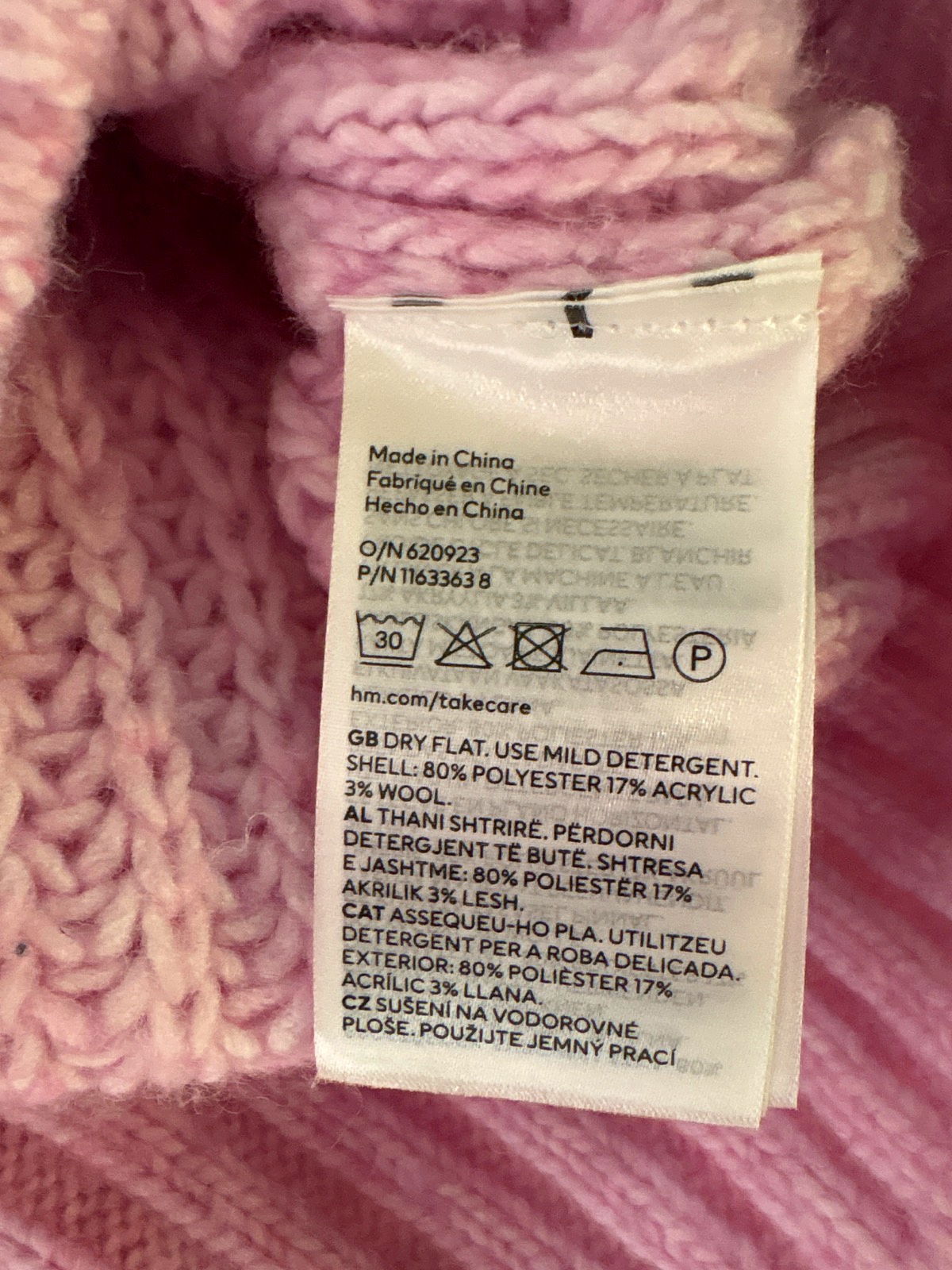 H&M Pink Cable Knit Sweater UK XL