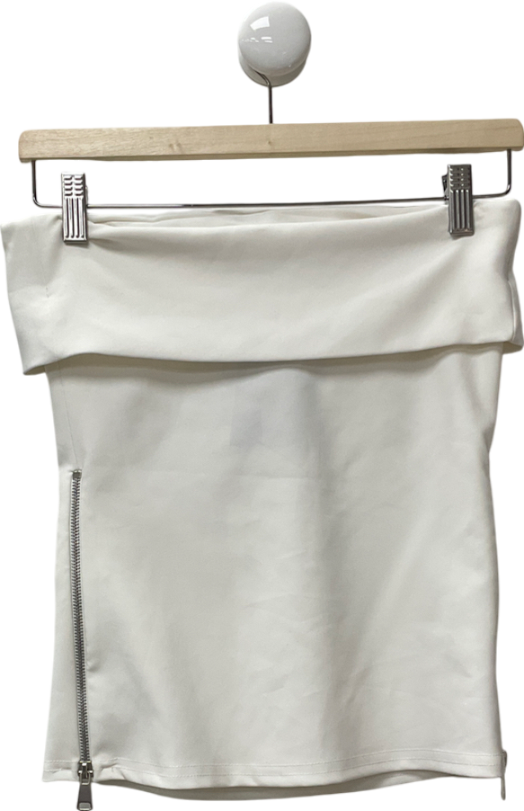 ZARA White Strapless Fold Over Bandeau Top UK XS